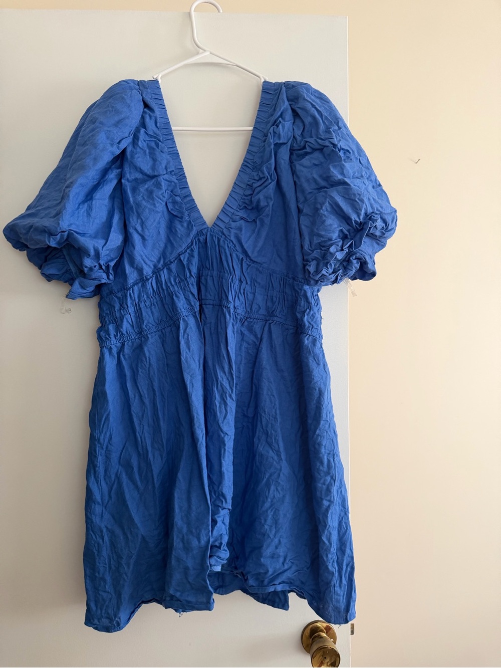 Animale Royal Blue Puff Sleeve V-Neck Tunic Dress